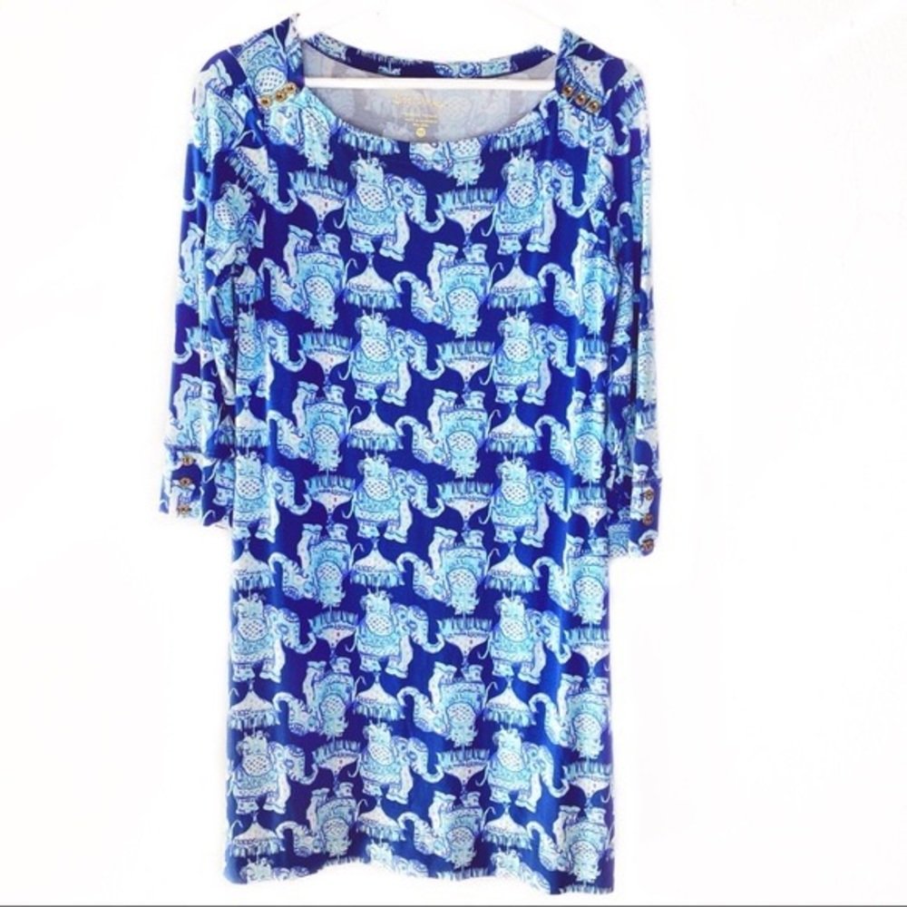 Lilly Pulitzer Sophia Blue Elephant Joy Rider print Dress Size Large women’s